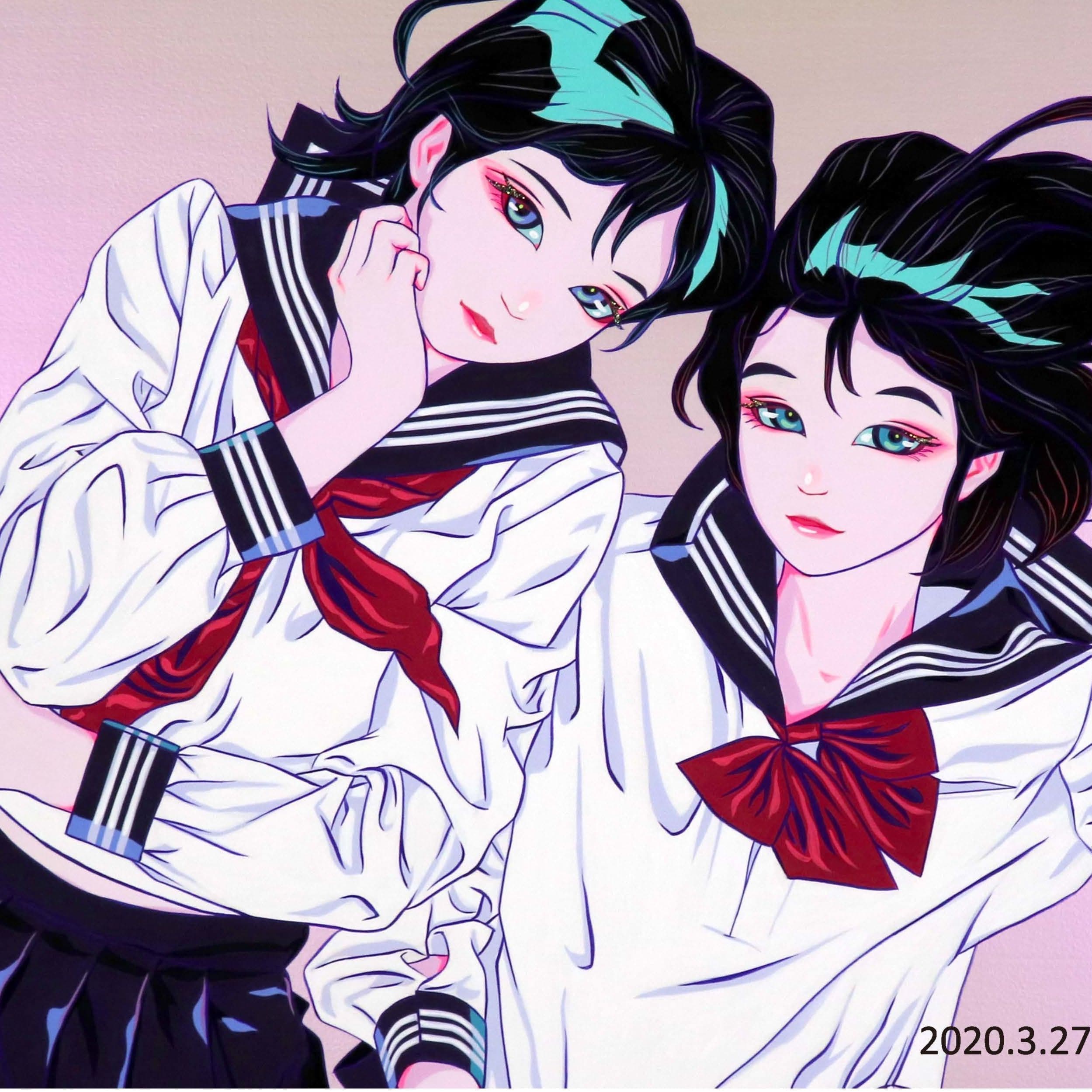 宏人,ひろてぃ,美人画,少女画,制服,女子高生,アクリル画